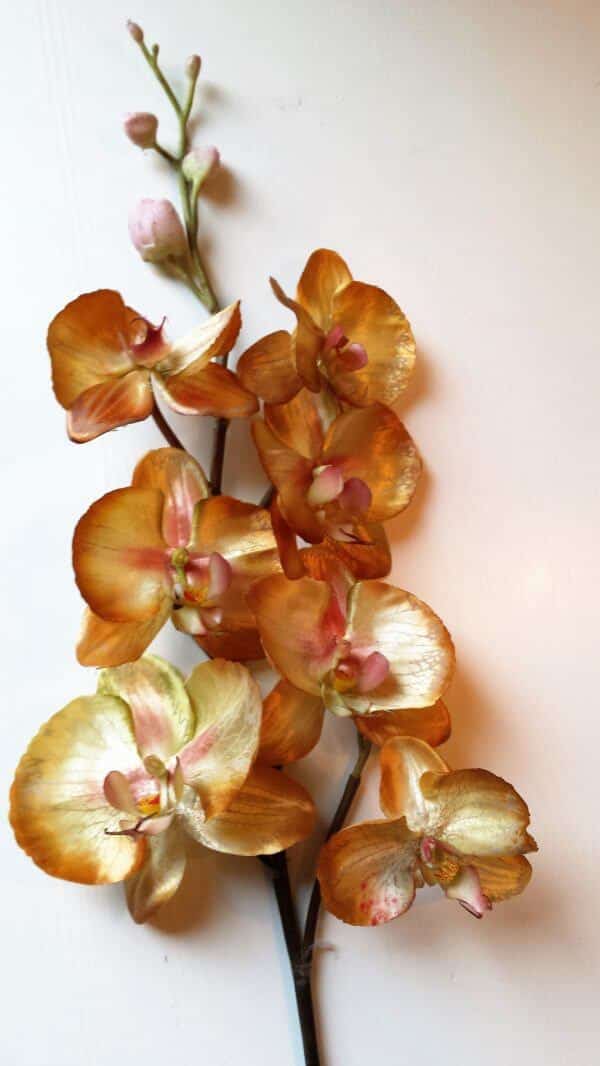 Zijden Orchidee koper-goud 85cm